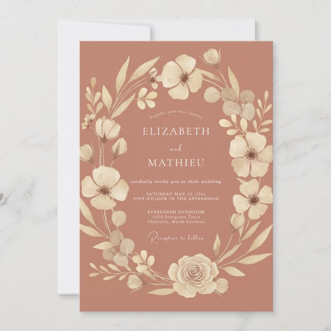 Convites Casamento Boho Elegante Terracota (Frente)