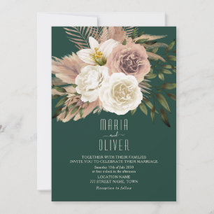 Convites Casamento Boho em Pêssego e Verde Esmeralda