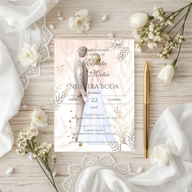 Convites Casamento Boho espanhol com noiva e noivo (Criador carregado)