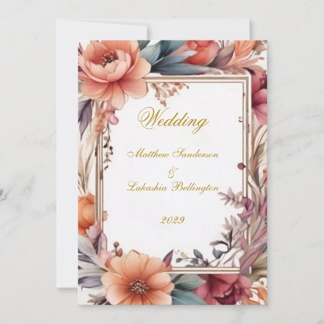Convites Casamento Boho estilo Moderno Sofisticado Elegante (Frente)
