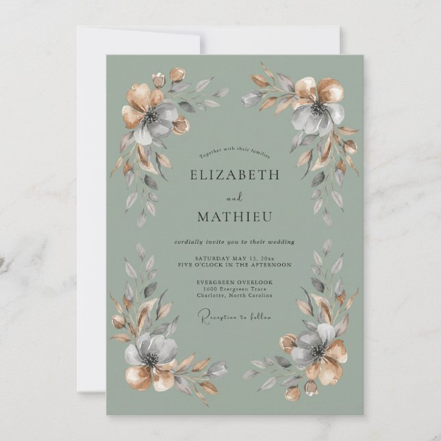 Convites Casamento Boho Etéreo em Verde Sálvia (Frente)