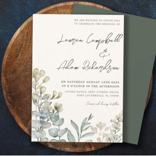 Convites Casamento Boho Eucalipto Salvia & Bege