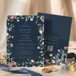 Convites Casamento Boho Flor Silvestre Azul Marinho Código