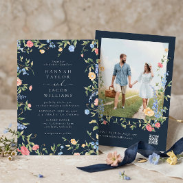 Convites Casamento Boho Flor Silvestre Azul Marinho Código