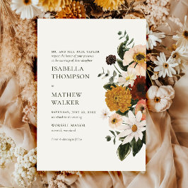 Convites Casamento Boho Flor Silvestre de Outono Borgonha