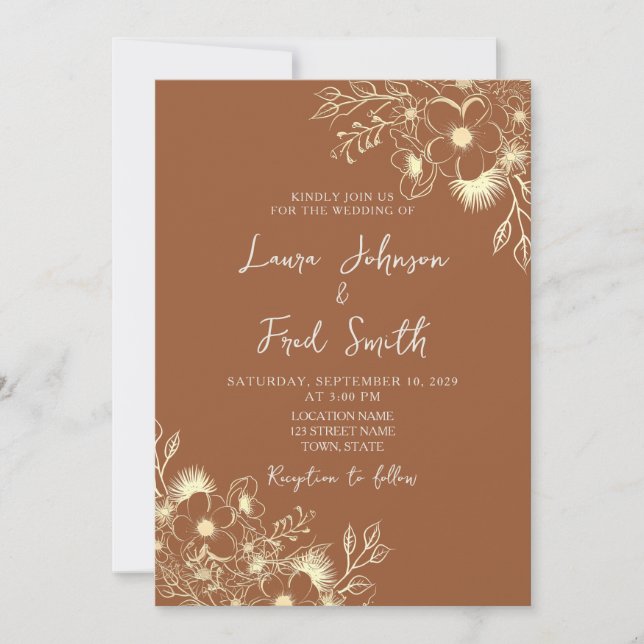 Convites Casamento Boho Flor Silvestre Laranja Queimada (Frente)