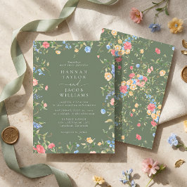 Convites Casamento Boho Flor Silvestre Verde Salvia