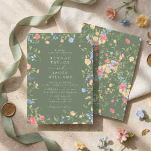 Convites Casamento Boho Flor Silvestre Verde Salvia