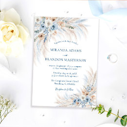 Convites Casamento Boho Floral Azul Romântico e Elegante