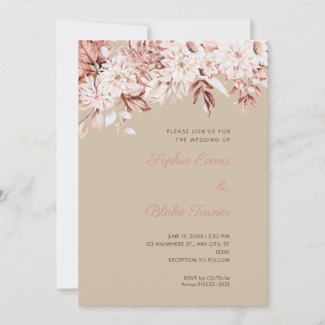 Convites Casamento Boho Floral Branco Inverno Baunilha Escu (Frente)