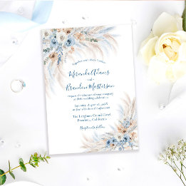 Convites Casamento Boho Floral Caligrafia Azul Romântico