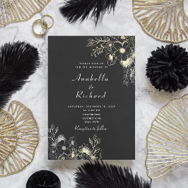 Convites Casamento Boho Floral Dourado Preto e Branco