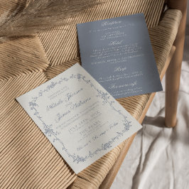 Convites Casamento Boho Floral Ervas Tudo Em Um Azul Empoei