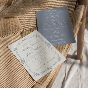 Convites Casamento Boho Floral Ervas Tudo Em Um Azul Empoei