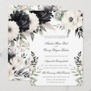 Convites Casamento Boho Floral Escuro Preto Creme