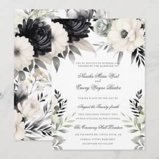 Convites Casamento Boho Floral Escuro Preto Creme