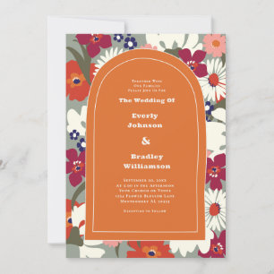 Convites Casamento Boho Floral Ousado Laranja Queimado Retr