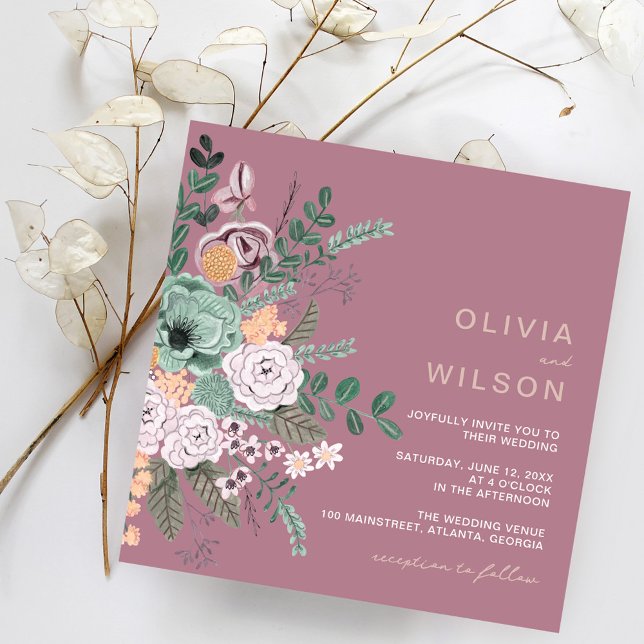 Convites Casamento Boho Floral Roxo Verão Eucalipto (Criador carregado)