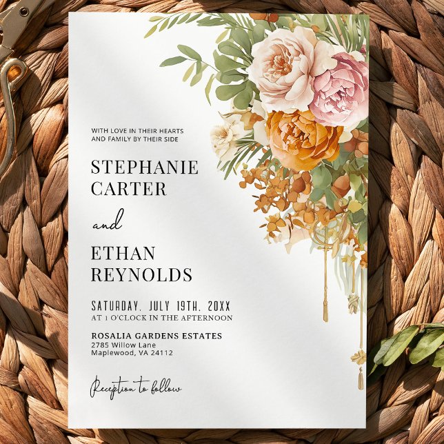 Convites Casamento Boho Floral Terracota Rústica Rosa (Criador carregado)