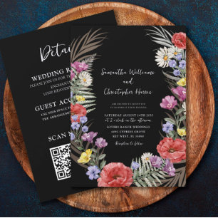 Convites Casamento Boho Flores Selvagens Preto Tudo Em Um