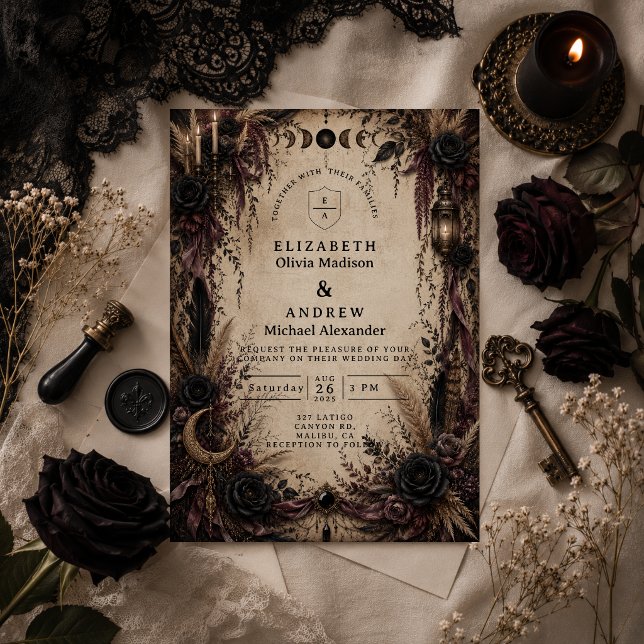Convites Casamento Boho Goth (Criador carregado)