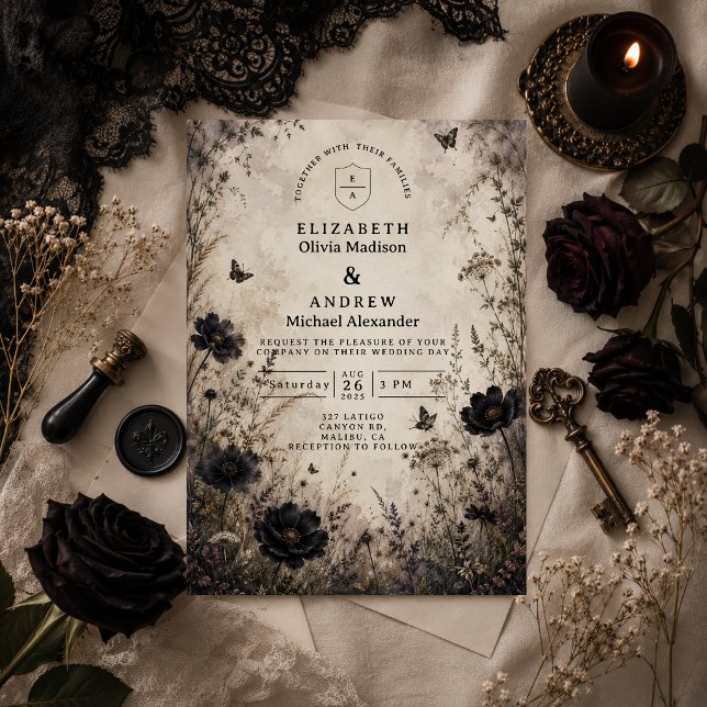 Convites Casamento Boho Goth Sombrio (Criador carregado)