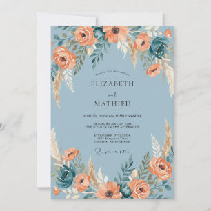 Convites Casamento Boho Impressionante Azul Aço