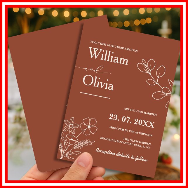 Convites Casamento Boho Laranja Queimado Terracota Minimali (Criador carregado)