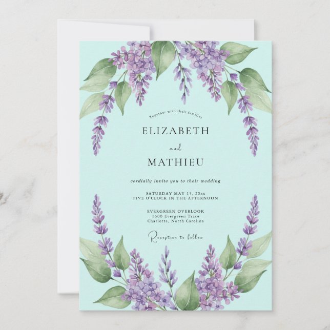 Convites Casamento Boho Lilás Hortênsia Roxa (Frente)