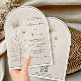 Convites Casamento Boho Marfim Pampas Arco com RSVP Código 