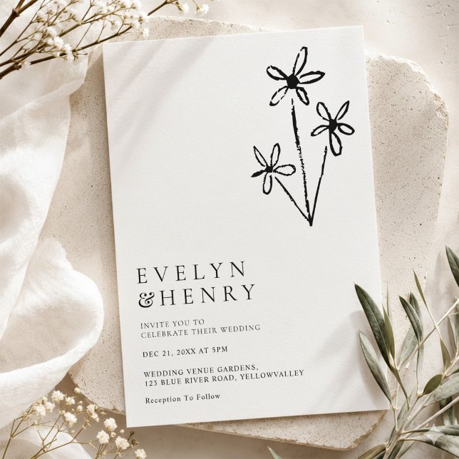 Convites Casamento Boho Minimalista Simples e Elegante (Criador carregado)