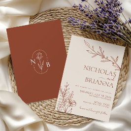 Convites Casamento Boho Minimalista Terracota Laranja Queim