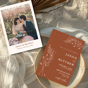 Convites Casamento Boho Minimalista Terracota Laranja Queim