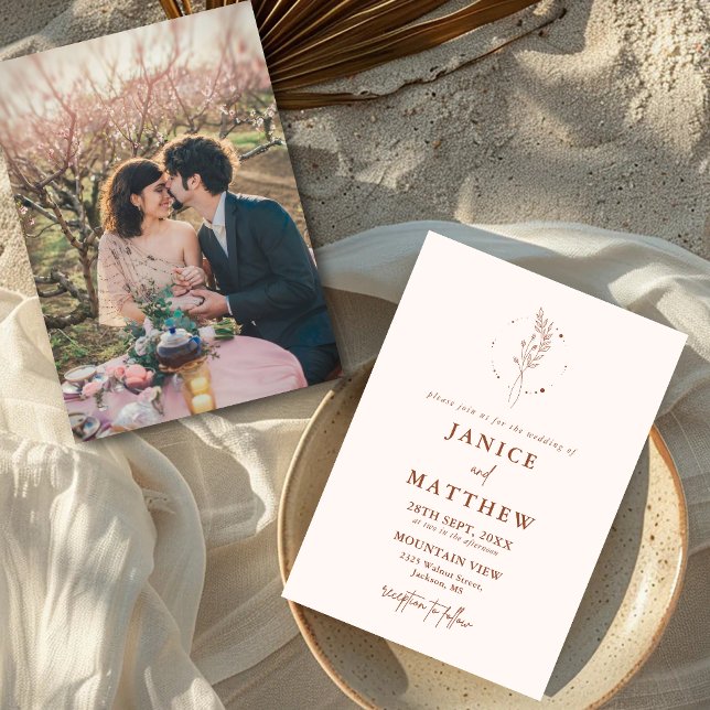 Convites Casamento Boho Minimalista Terracota Laranja Queim (Minimalist terracotta boho wedding invitation sets a warm tone and reflects your personal style)