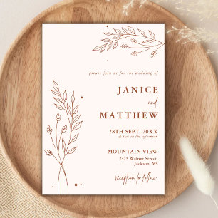 Convites Casamento Boho Minimalista Terracota Laranja Queim