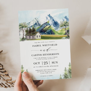 Convites Casamento Boho na Floresta da Montanha em Aquarela