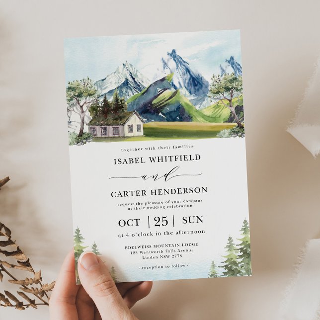Convites Casamento Boho na Floresta da Montanha em Aquarela (Criador carregado)