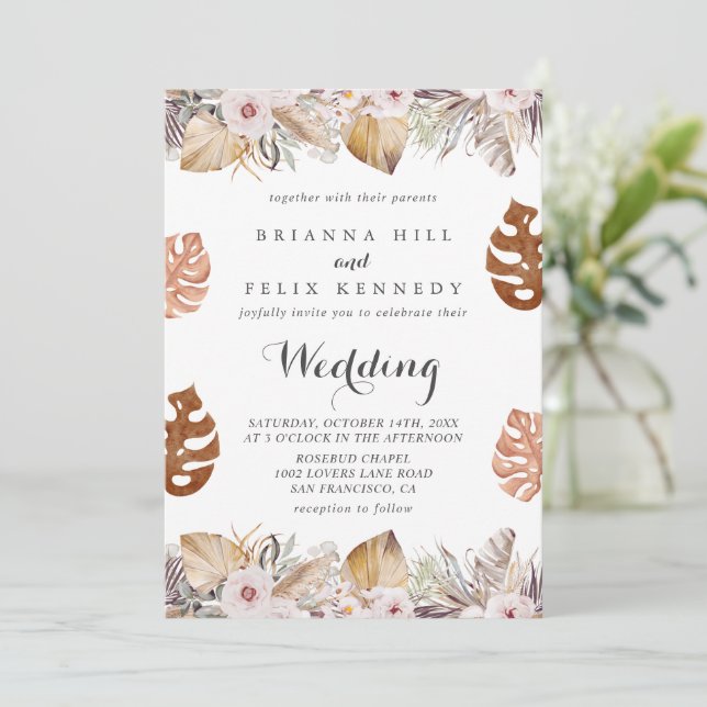 Convites Casamento Boho Neutro Rústico (Em pé/Frente)