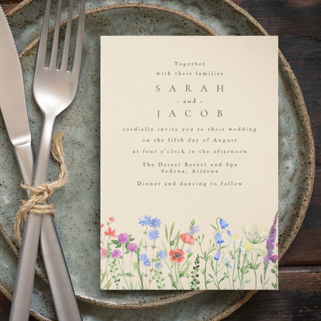 Convites Casamento Boho no Jardim com Flores Silvestres da  (Spring Wildflower Boho Garden Wedding Invitation)