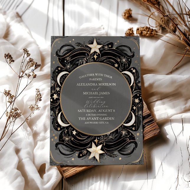 Convites Casamento Boho Noite Estrelada Lua Mística Celesti (Criador carregado)