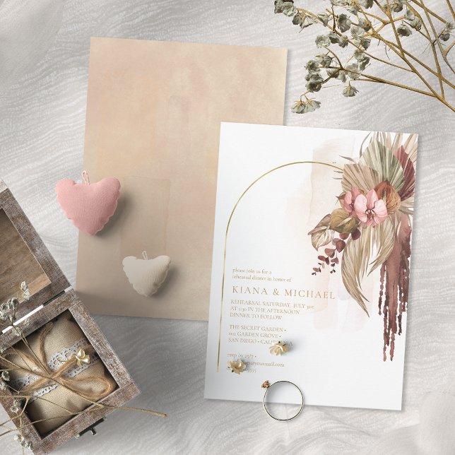 Convites Casamento Boho Oasis Floral Jantar de Ensaio ID959 (Criador carregado)