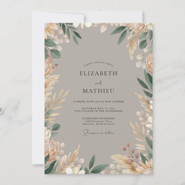Convites Casamento Boho Orgânico Bege (Frente)