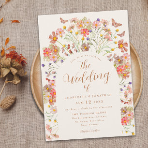 Convites Casamento Boho Outono Flor Silvestre Borboleta