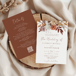 Convites Casamento Boho Outono Terracota Floral Tudo Em Um