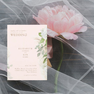 Convites Casamento Boho Pampas Bege Branco Hydraneas