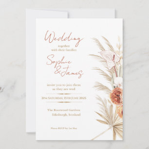 Convites Casamento Boho Pampas Rosa Pêssego Palma Tropical