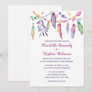 Convites Casamento Boho Pena Roxa Nativo Americano Indiano