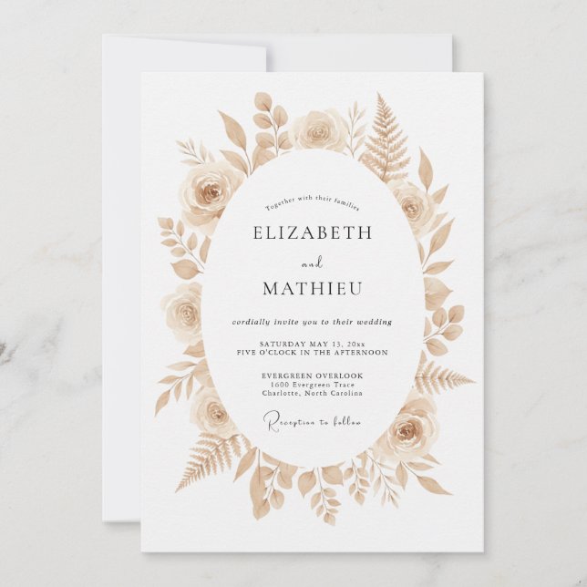 Convites Casamento Boho Refinado Bege (Frente)