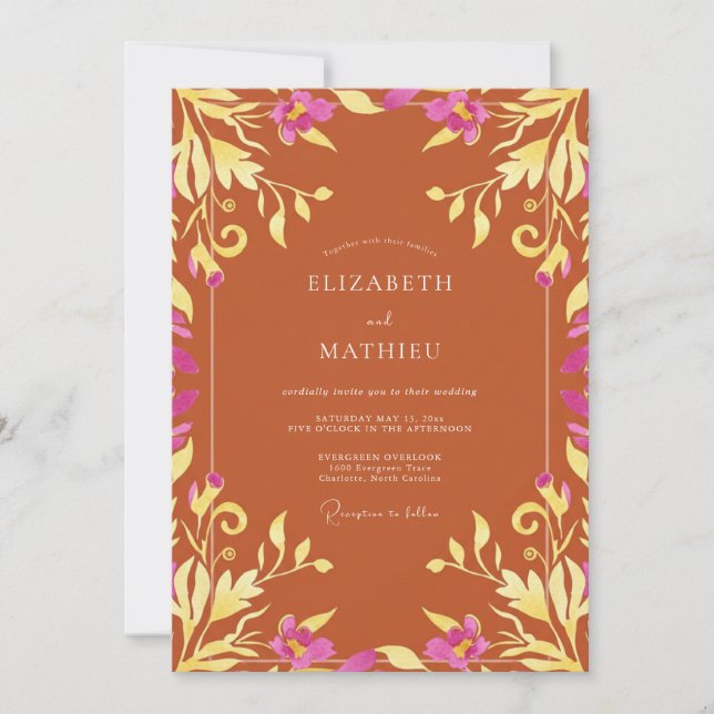 Convites Casamento Boho Refinado Terracota (Frente)