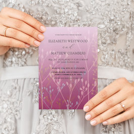 Convites Casamento Boho Rosa com Gramas e Folhagens Selvage